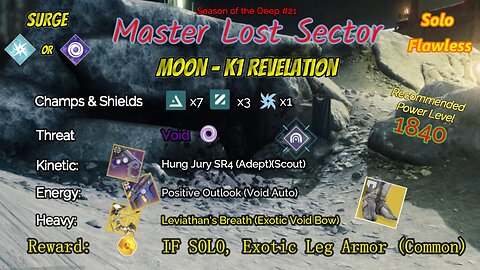 Destiny 2 Master Lost Sector: Moon - K1 Revelation on my Void Warlock Solo-Flawless 8-8-23