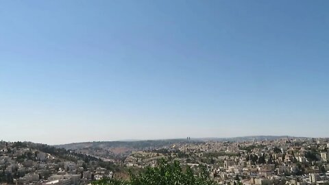 Walk with me and see the view from Mount Scopus, Israel, looking west to the capital of Israel.