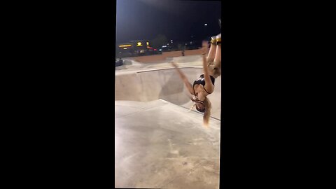 chick on rollerskates at skatepark is awesome.