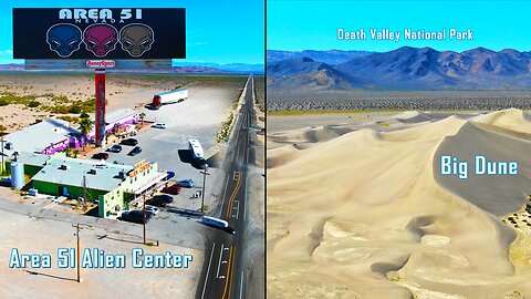 Flying Over the Area 51 Alien Center and Big Dune in Amargosa Valley, Nevada