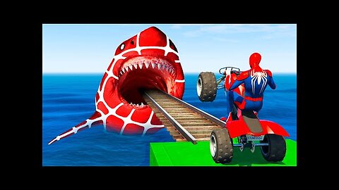 GTA 5 Crazy Ragdolls | Spiderman by Quad Bike On Rainbow Spiders Bridge (Spider Shark Jumps)
