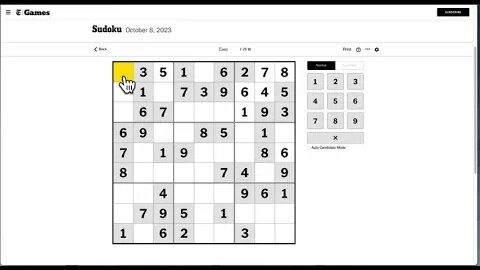 Easy Sudoku: Boost Your Problem-Solving Skills Today - 2023 10 08 (NYT)