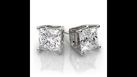 Diamond Earrings for women-girls Princess Cut studs 14K Gold Gift Box Authenticity Cards (G, I1...