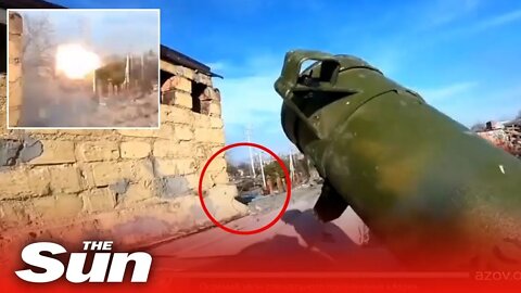 Moment Azof fighter ambushes Russian BMP in Mariupol, Ukraine