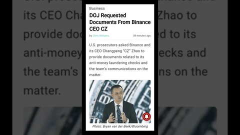 DOJ Requested Documents From Binance CEO CZ #cryptoshortsnews #crypto #viral #trending