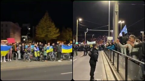 Germans yell at Ukrainian Pro Kiev Regime protesters "Nazis go home!"