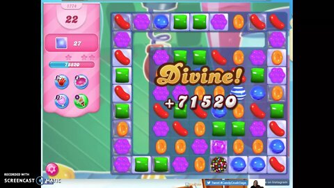 Candy Crush Level 1774 Audio Talkthrough, 2 Stars 0 Boosters