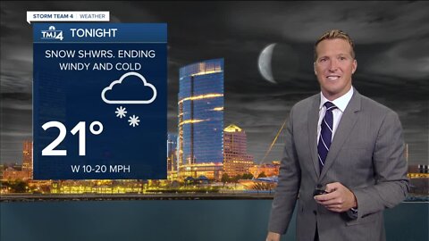 Snow showers to end later tonight, cold and windy weekend ahead