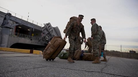 Task force US Marines return from USNS Burlington deployment, B-Roll