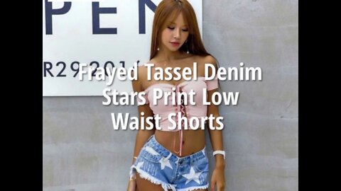 Frayed Tassel Low Waist Star Denim Shorts