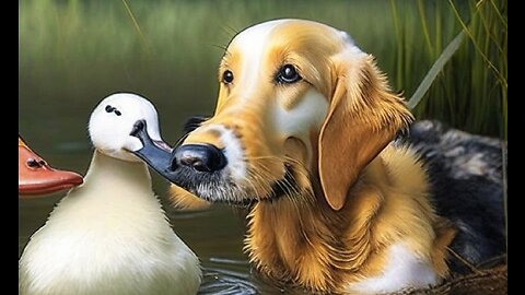 Friendship of a dog and a duck