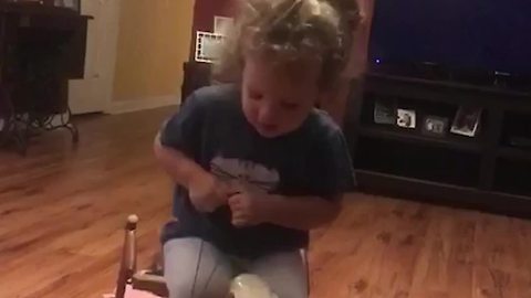 Toddler Girl Falls Down Off A Rocking Horse
