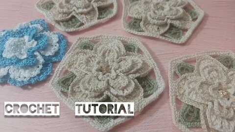 Crochet Rose Motif (1) 2 Lace Flowers , Pentagon border Tutorial. Modern Irish Crochet Technique!