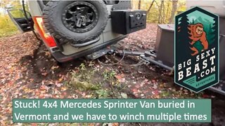 Epic winch recovery. 4x4 Sprinter van stuck in the mud of Vermont