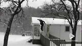Snowboarding from roof goes wrong || Viral Video UK