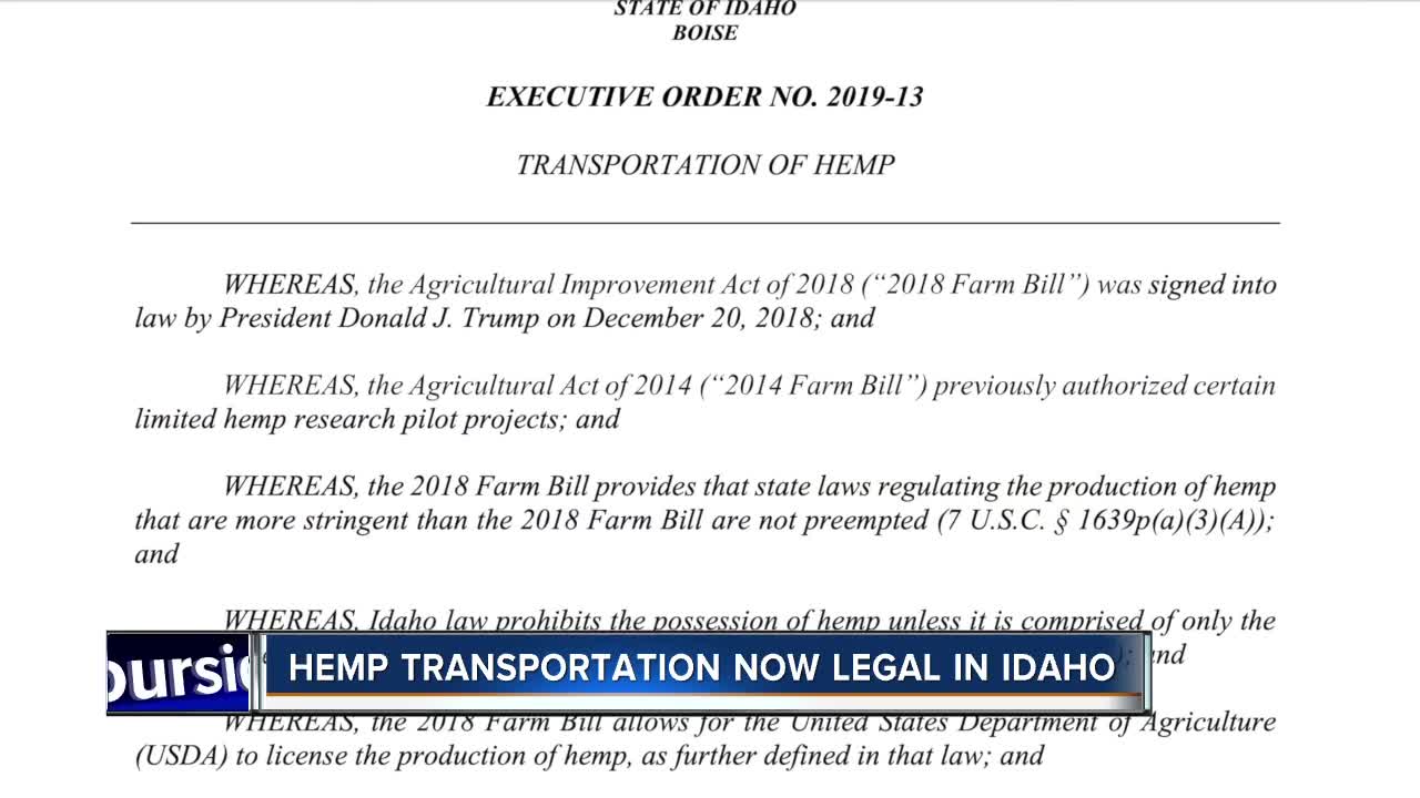 Governor issues executive order allowing transport of hemp through Idaho