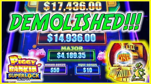 DEMOLISHED!!! TRYING TO HIT A HUGE MAJOR JACKPOT! Luxury Line Buffalo VS Superlock Piggy Bankin Slot