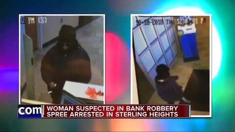 Woman suspected in multiple bank robberies arrested in Sterling Heights