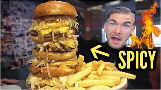 SPICY HABANERO BURGER CHALLENGE (Painful) | BREAKFAST CHEESEBURGER CHALLENGE in San Diego California