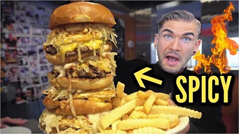 SPICY HABANERO BURGER CHALLENGE (Painful) | BREAKFAST CHEESEBURGER CHALLENGE in San Diego California