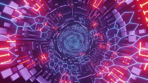 blue and red neon wireframe tunnel (eevee vj loop 2022) | free 4k background video animation