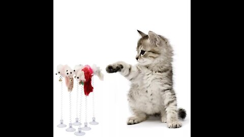 Cartoon Pet Cat Toy Stick Feather Rod Mouse Toy with Mini Bell Cat Catcher Teaser