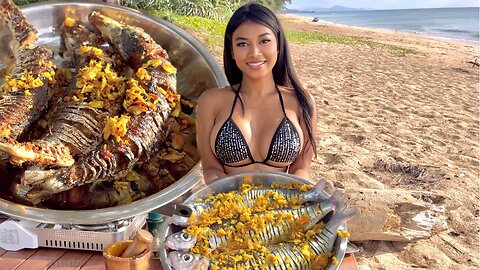 CAUGHT & COOK FISH ON THE BEACH | Fried fish with turmeric