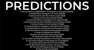 PREDICTIONS - Harris' plane crash 11/3; Trump will die 11/12, dirty bomb NYC 12/7; Obama Prez 12/18