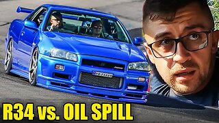 CLOSE CALL! Nissan Skyline R34 vs Longest Oil Spill // Nürburgring