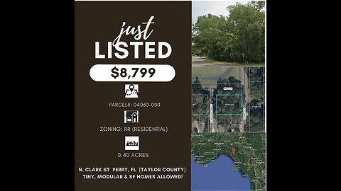 VACANT LAND FOR SALE PERRY, FL UNDER $9K! TINY, MODULAR AND SF HOMES ALLOWED! RURAL RESIDENTIAL LOT