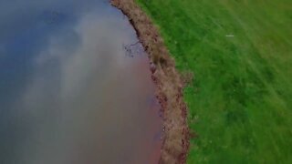 Flying Over a Pond - Royalty Free Stock Video #drone