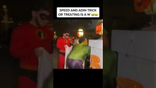 SPEED AND ADIN TRICK OR TREATING IS A W #shorts #ishowspeed #adinross #speed