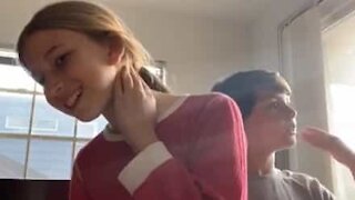 Sister pranks brother into thinking he broke her neck