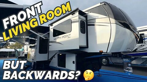 A front living room fifth wheel… but it’s BACKWARDS! 2024 Jayco North Point 382FLRB