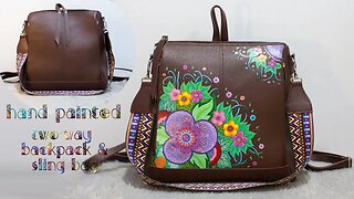 Hand painted abstract floral in two way backpack and sling bag | timelapse process