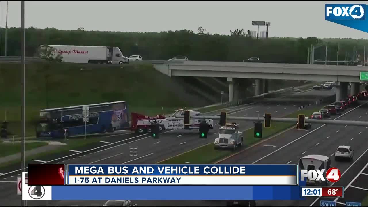 Megabus and vehicle collide
