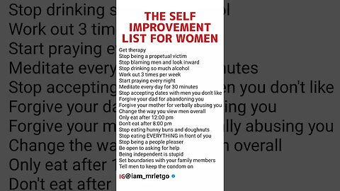 🔴 The New SELF IMPROVEMENT List For Women | The First Date List Was Dumb #firstdatelist