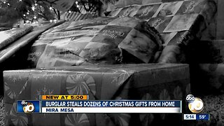 Burglar steals dozens of christmas gifts from mira mesa home