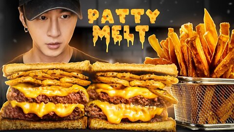 ASMR CHEESEBURGER PATTY MELT & SWEET POTATO FRIES MUKBANG COOKING & EATING SOUNDS Zach Choi ASM