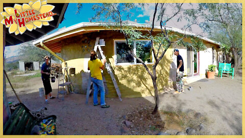 Stucco, Paint, Insulation & Homemade RV Wood Stove | Earthbag Kitchen,Bath&Cabin | Weekly Peek Ep159