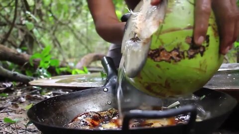 Cooking Coconut Chicken Leg Recipe eating so Yummy - Use Coconut water Cook Chicken Meat in Fry P-20