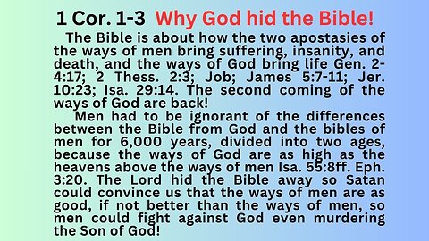 1 Cor 1-3 WHY GOD HAS HIDDEN HIS FACE, POWER, GLORY AND BIBLE