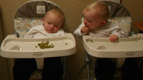 Hungry Baby Steals His Sleeping Brother's Peas