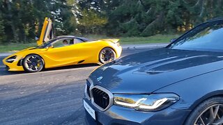 635 HP BMW M5 CS vs 720 HP McLaren 720S Spider rollrace 304 km/h 190 mph [4k 60p]