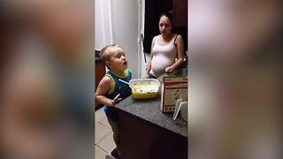 Funny Tot Boy Sneeze Into The Cupcake Batter