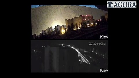 Massive Patriot Air Defense launches and explosion caught on Kiev Live Camera