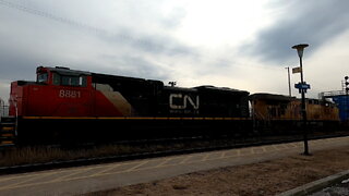 CN 5681 & CN 5756 Engines Intermodal Train Westbound In Ontario