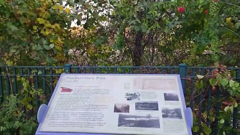 Tricentennial Park on Blackstone River in Sutton Massachusetts in Autumn Foliage