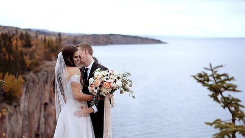 North Shore Minnesota Elopement | Bride and Groom Climb Palisade Head