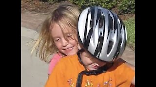 Big Sister Teaches Baby Brother to Ride a Bike without Training Wheels! Watch to the End